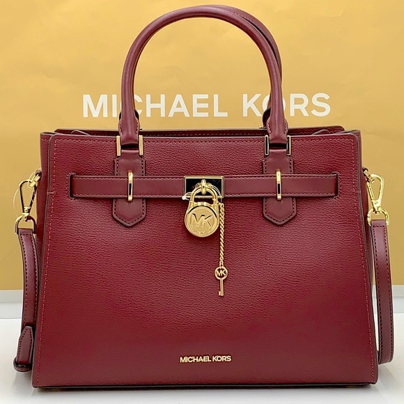 Michael Kors Hamilton Meidum Satchel Shoulder Crossbody Bag DARK CHERRY 🍒color - Picture 2 of 16